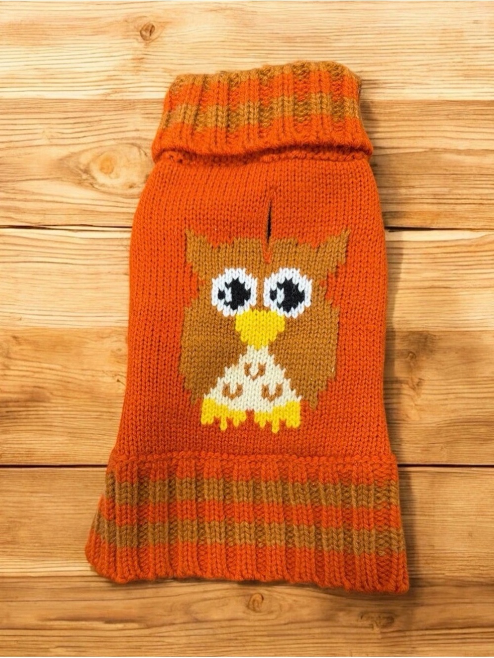 Fabdog Owl Pattern Orange/Brown Turtleneck Sweater 8 In Fall